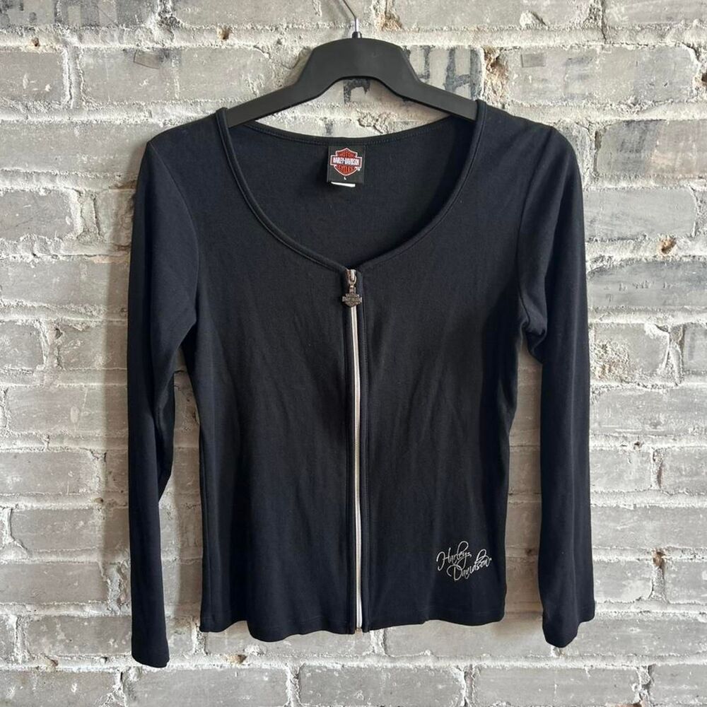 Vintage Y2K-era Harley-Davidson Black knit scoop neck long sleeve top